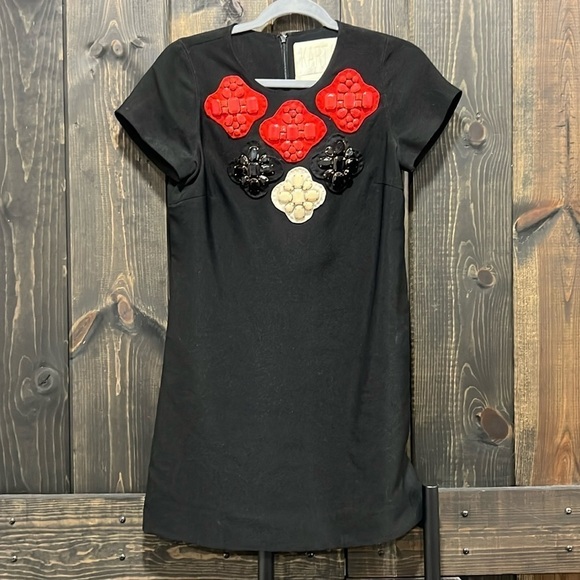Vtg Karta Shift Dress M Embellished Beaded Mini Polyester Black Holiday Formal - Picture 1 of 10